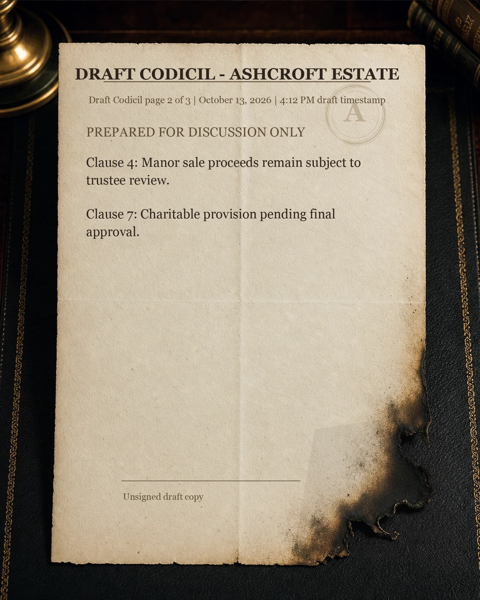 Burned Codicil spoiler-safe evidence preview.